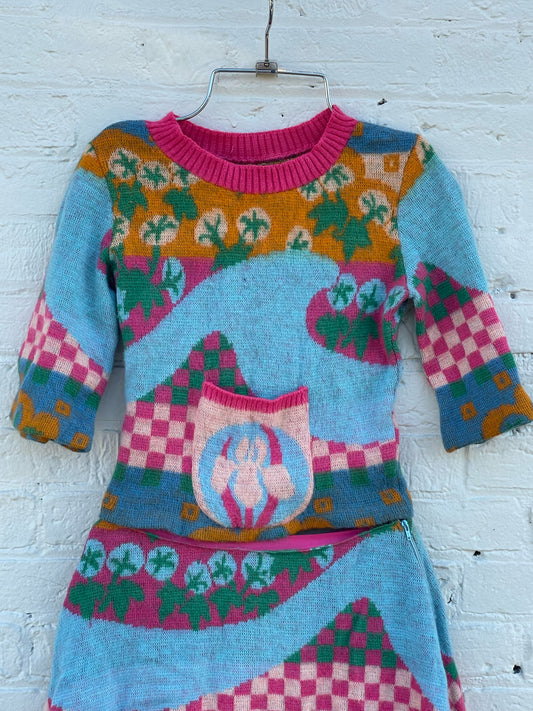 1970s Alley Cat by Betsey Johnson Knit Sweater and Skirt Set